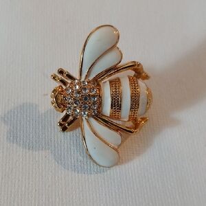 Joan Rivers Gold and White Enamel Bee Brooch
